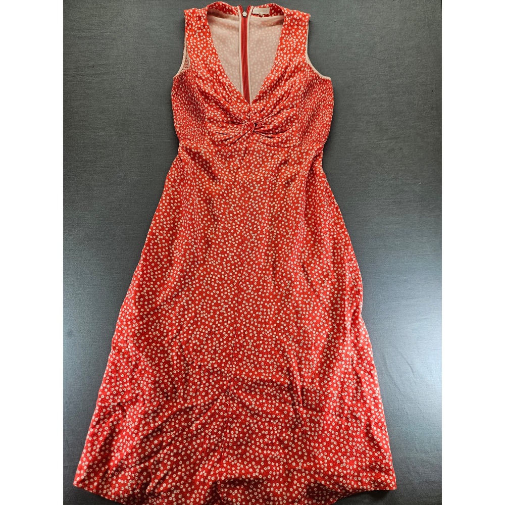 Rebecca Taylor Red White Floral Star Twist Front Midi Dress Size 4 Sleeveless